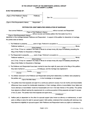 Petition for Joint Simplified Dissolution of Marriage