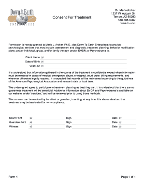 Consent for Psychological Treatment