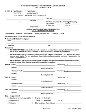 Illinois Allocation of Parental Responsibilities Evaluation Referral Order
