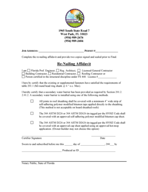 Florida Re-Nailing Affidavit