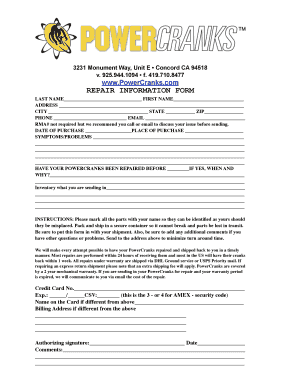 PowerCranks Repair Information Form