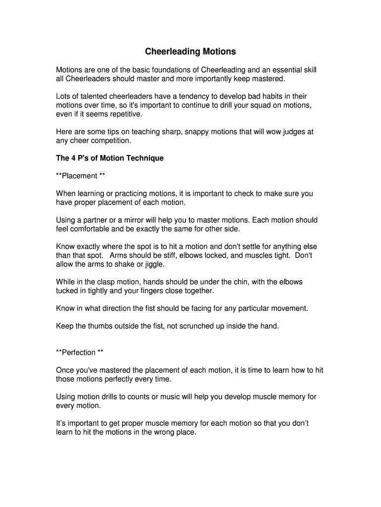 Fillable Online Cheerleading Motions Fax Email Print - pdfFiller