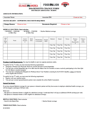 2016 Benefits Change Form
