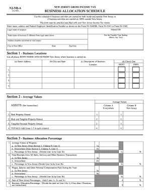 New Jersey Business Allocation Schedule