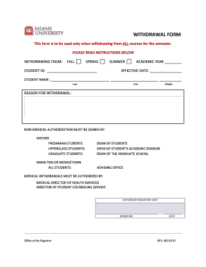 University Course Withdrawal Form