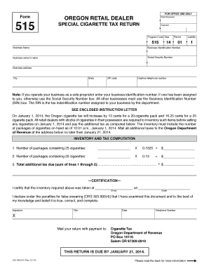Oregon Retail Dealer Special Cigarette Tax Return