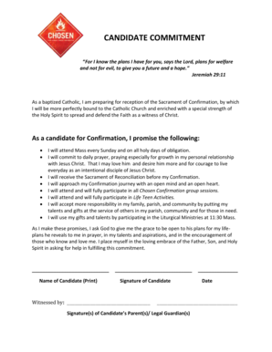 Catholic Confirmation Candidate Commitment