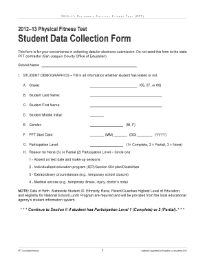 California Physical Fitness Test Student Data Collection Form