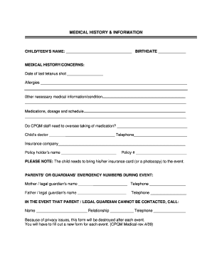 Child Medical History Form
