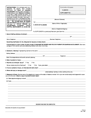 Alabama State Board of Adjustment Claim Form
