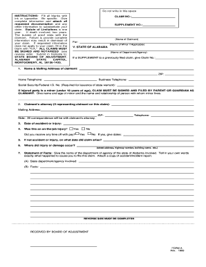 Alabama State Board of Adjustment Claim Form