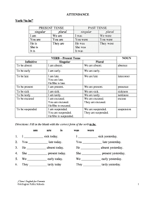 English Attendance and Vocabulary Worksheet