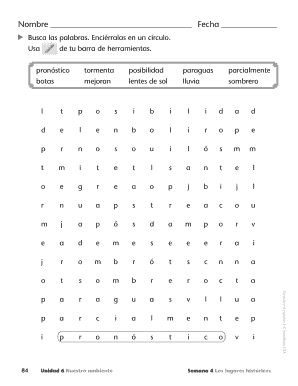 Hoja de vocabulario en español
