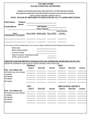 Tax Organizer Form