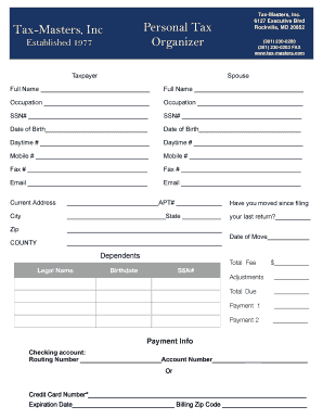 Tax-Masters Personal Tax Form