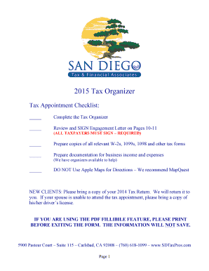 2015 Tax Organizer Form