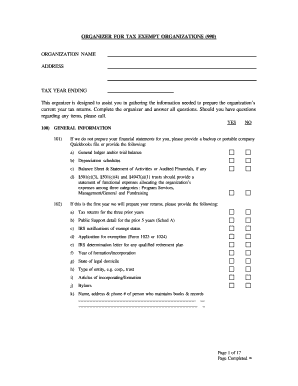 IRS Form 990 Organizer for Tax Exempt Organizations