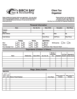 Tax Organizer Form