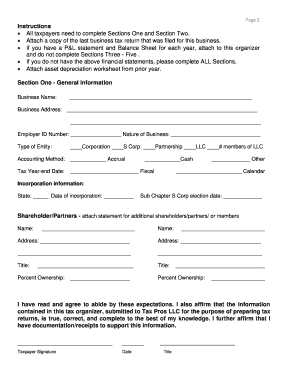 Tax Organizer for Businesses