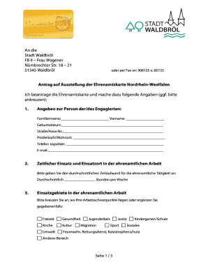 Antrag auf Ausstellung der Ehrenamtskarte Nordrhein-Westfalen