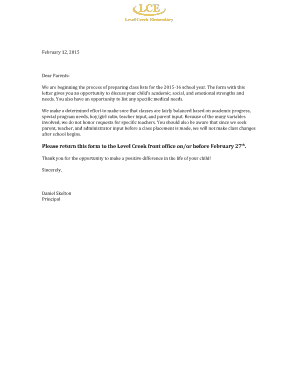 Parent Information Form for Classroom Teacher
