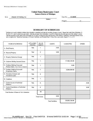 US Bankruptcy Court Form 6 Summary