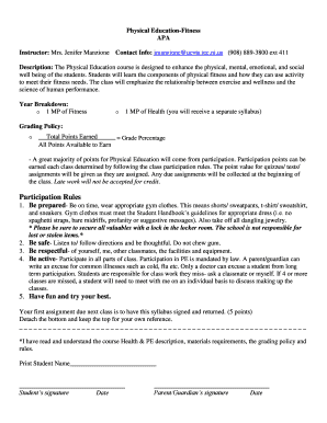 Physical Education Syllabus and Parent Consent