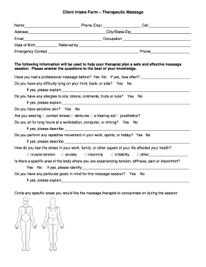Client Intake Form – Therapeutic Massage