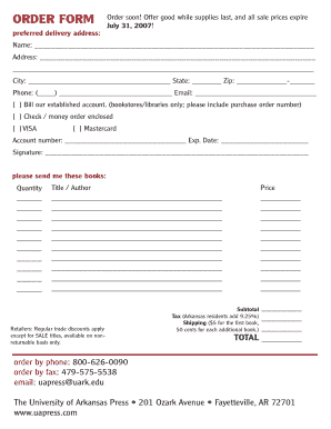 University of Arkansas Press Order Form