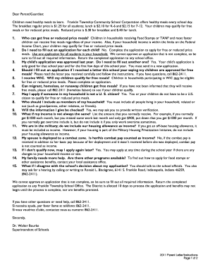 Franklin Township School Meal Application