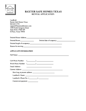 Baxter Safe Homes Texas Rental Application