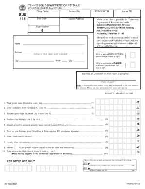 Tennessee County Business Tax Return
