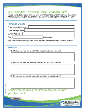 BC Biomedical Physician Office Feedback Form