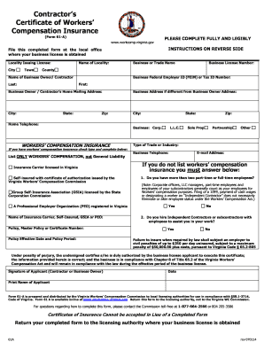 Virginia Contractor’s Certificate of Workers’ Compensation Insurance