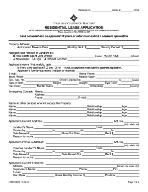 Texas Residential Lease Application