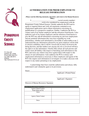 Authorization for Prior Employer to Release Information