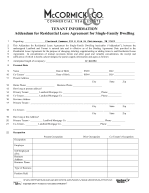 Tenant Information Addendum for Residential Lease