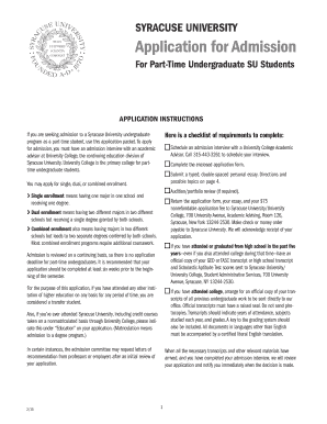 Syracuse University Part-Time Undergraduate Admission Application