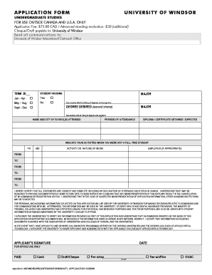 University of Windsor Undergraduate Application Form
