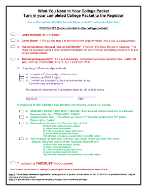 College Packet Checklist
