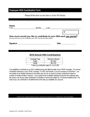 Employee HSA Contribution Form