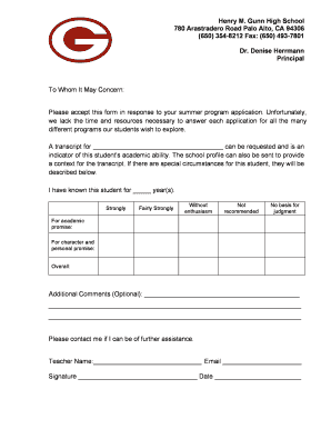Teacher Recommendation Form