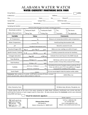 Alabama Water Chemistry Monitoring Data Form