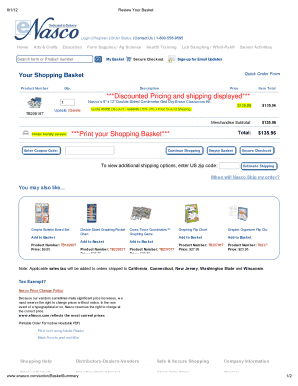 Nasco Shopping Basket Quick Order Form