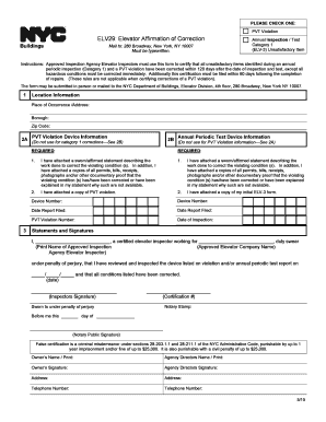 NYC Elevator Affirmation of Correction Form