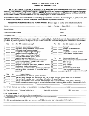 Iowa Athletic Pre-Participation Physical Examination Form