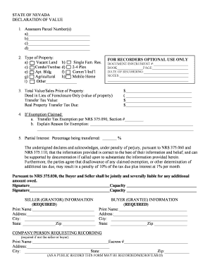 Declaration of Value Form Instructions - Nye County NV - co nye nv