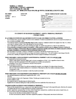 Nevada Business Equipment Statement Form