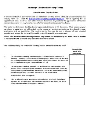 Settlement Checking Service Appointment Enquiry Form
