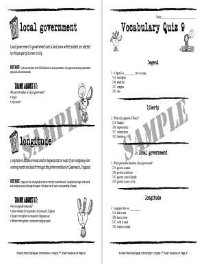 Virginia 3rd Grade Vocabulary Quiz